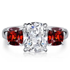 Classic engagement Rings - Italo 3 Stone Garnet Cushion Cut Engagement Rings, Italo jewelry - Online Catalog