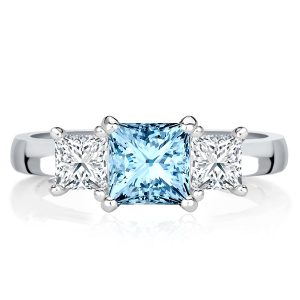 classic engagement rings - Italo Princess Cut Aquamarine Three Stone Rings, Italo jewelry - Online Catalog