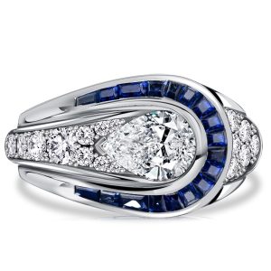 unique engagement rings - Italo Art Deco Blue Sapphire Pear Shaped Engagement Ring, Italo jewelry - Online Catalog