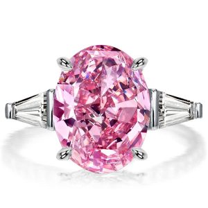 three stone engagement rings - Italo Oval Cut Pink Stone 3 Stone Engagement Ring, Italo jewelry - Online Catalog