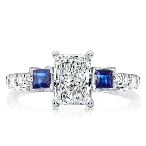 classic engagement rings - Italo White Sapphire Radiant Cut Three Stone Engagement Ring, Italo jewelry - Online Catalog