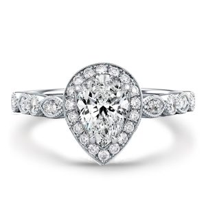 Halo engagement Rings - Italo Milgrain Halo Pear Shaped Engagement Ring For Women, Italo jewelry - Online Catalog
