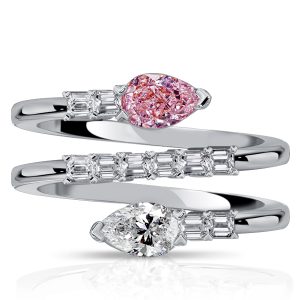 unique engagement rings - Italo Pear Shaped White Sapphire Pink Stone Ring Spiral Ring, Italo jewelry - Online Catalog