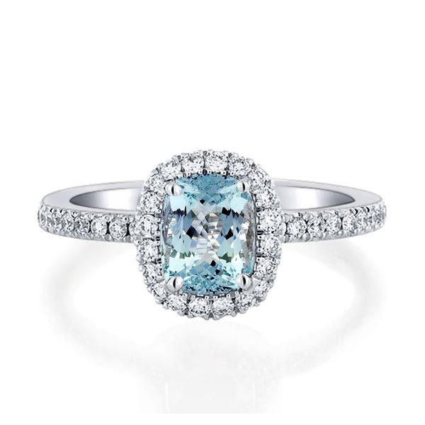 halo engagement rings - Italo Halo Aquamarine Ring Cushion Cut Engagement Ring, Italo jewelry - Online Catalog