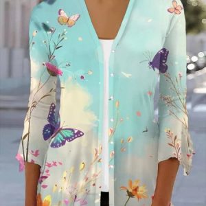 Women's Spring/Fall Cover-up Casual Floral Lightweight Cardigan, JustFashionNow Coats, color:As Picture|size:XXL,