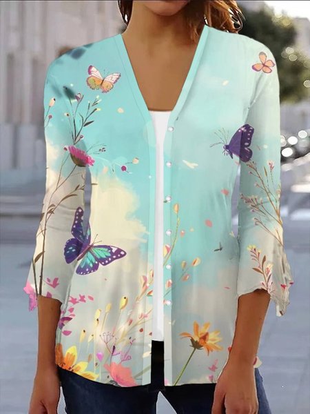 Women's Spring/Fall Cover-up Casual Floral Lightweight Cardigan, JustFashionNow Coats, color:As Picture|size:XXL,
