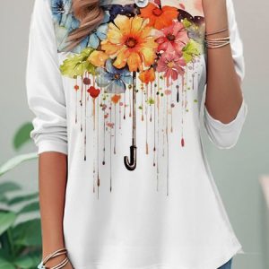 Jersey Crew Neck Casual Loose T-Shirt, Long sleeves, Lilicloth.com