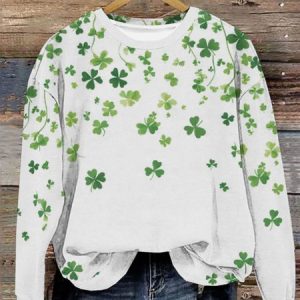 Women's St Patricks Day Shamrock Print Casual Long Sleeve Crew Neck Floral Sweatshirt, JustFashionNow Sweatshirts & Hoodies, color:White|size:XXL,
