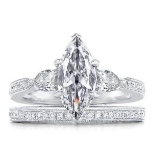bridal sets - Italo Three Stone Milgrain Created White Sapphire Bridal Set, Italo jewelry - Online Catalog