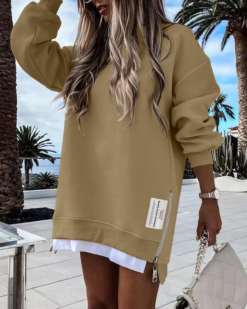 Long Sleeve Pullover Sweatshirt Zipper Slit Casual Dress, women Casual Dresses, ChicMe catalog - Image 13