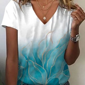 Women's Abstract Print Casual Short Sleeve V-Neck T-Shirt, T-shirts, Lilicloth.com