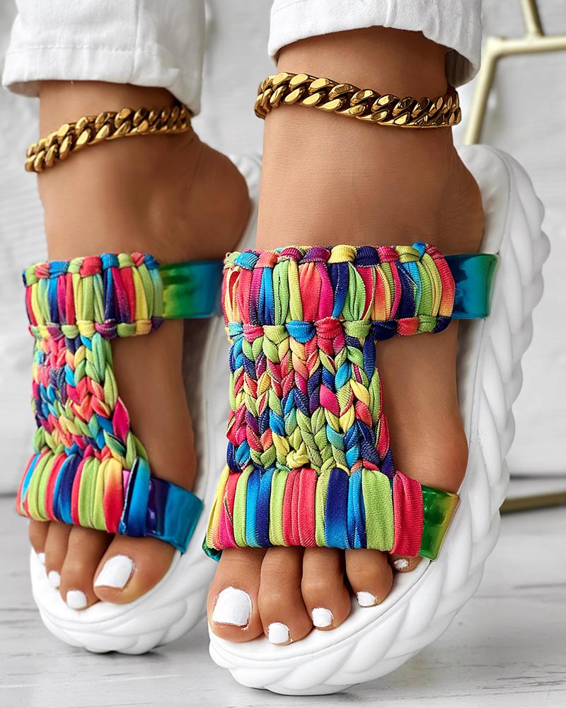 Multi-color Braided Cutout Round Toe Casual Slippers, women Slippers, ChicMe catalog - Image 2