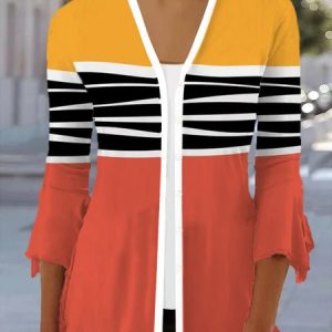 Women's Spring/Fall Outerwear Casual Striped Jersey Shawl Jacket, JustFashionNow Coats, color:Watermelon|size:XXL,