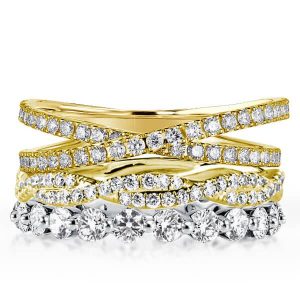Stackable ring sets - Two Tone Twist Cross Stackable Band Set (4.30 CT. TW.), Italo jewelry - Online Catalog