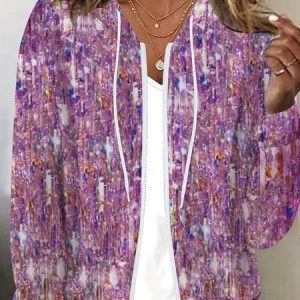 Women's Spring/Fall Outerwear Casual 3D Printing Long Sleeve Hoodie Jacket, JustFashionNow Jackets, color:Purple|size:4XL,