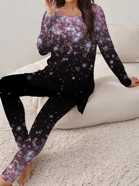 Women's Jersey Geometric Daily Going Out Two Piece Set Long Sleeve Casual Spring/Fall Top With Pants Matching Set, JustFashionNow Suit Set, color:Pink|size:XXL,