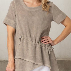 STYLE WE x CHILLINEN | Linen Casual Plain Asymmetric linen-cotton Blouse, Blouses and Shirts, color:As Picture|size:XXL, Stylewe