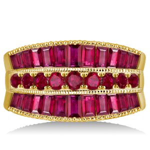 Multi row band - Golden Milgrain Triple Row Ruby Half Eternity Band For Women, Italo jewelry - Online Catalog