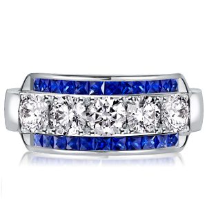 Multi row band - Italo Triple Row White & Blue Sapphire Wedding Band, Italo jewelry - Online Catalog
