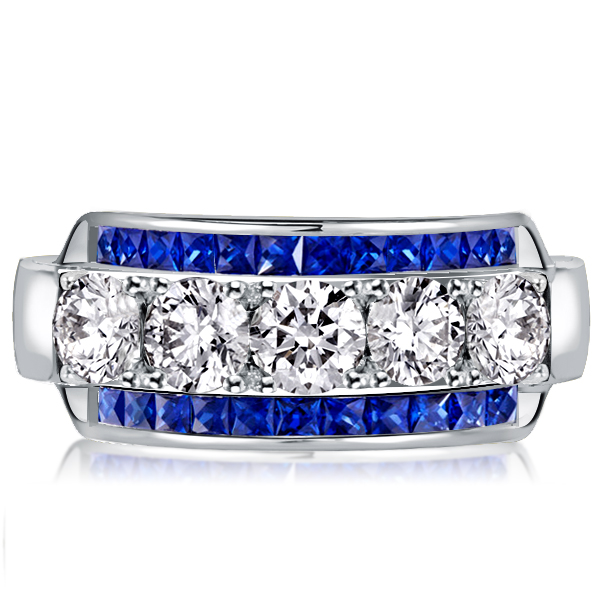 Multi row band - Italo Triple Row White & Blue Sapphire Wedding Band, Italo jewelry - Online Catalog