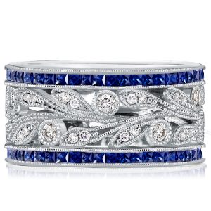 multi row band - Italo Unique Round Cut White & Blue Sapphire Wedding Band, Italo jewelry - Online Catalog