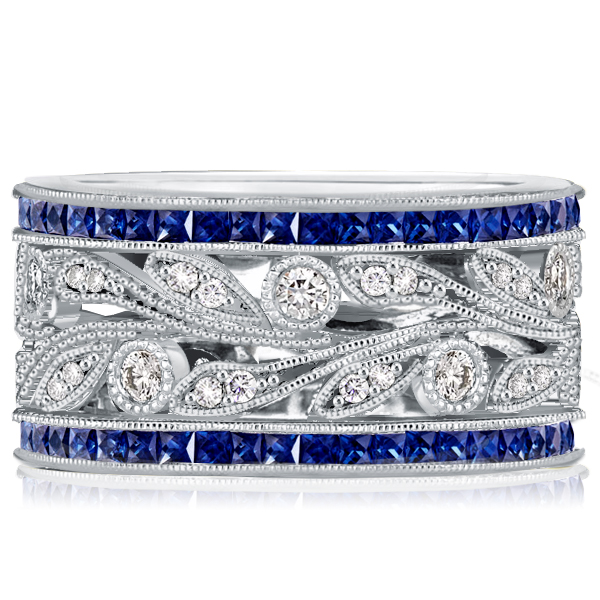 multi row band - Italo Unique Round Cut White & Blue Sapphire Wedding Band, Italo jewelry - Online Catalog