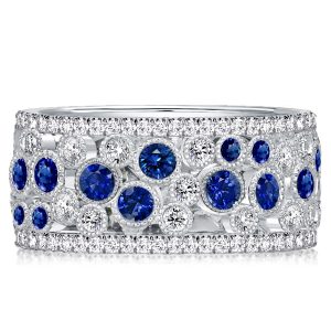 multi row band - Italo Bezel Round Cut White & Blue Sapphire Eternity Wedding Band, Italo jewelry - Online Catalog