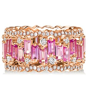 multi row band - Italo Rose Gold Baguette Cut Pink Wedding Band, Italo jewelry - Online Catalog