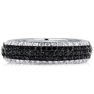 Multi row band - Italo Two Tone Round Cut Micro Pave Black & White Sapphire Wedding Band, Italo jewelry - Online Catalog