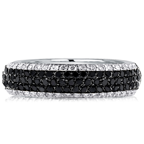 Multi row band - Italo Two Tone Round Cut Micro Pave Black & White Sapphire Wedding Band, Italo jewelry - Online Catalog
