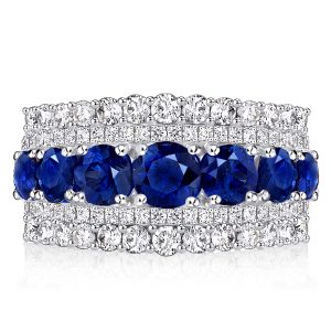 Multi row band - Italo Multi Row Round Cut Blue & White Sapphire Wedding Band, Italo jewelry - Online Catalog