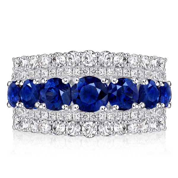 Multi row band - Italo Multi Row Round Cut Blue & White Sapphire Wedding Band, Italo jewelry - Online Catalog
