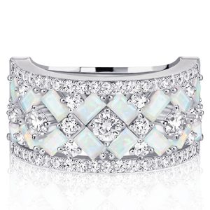 multi row band - Multi Row Baguette Opal Half Eternity Wedding Band For Women, Italo jewelry - Online Catalog