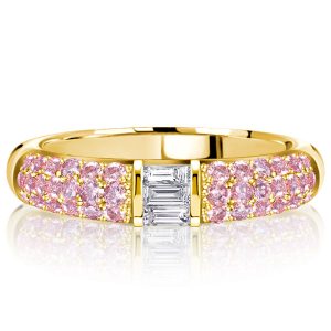 multi row band - Italo Micro Pave Baguette Pink Stone Half Eternity Wedding Band, Italo jewelry - Online Catalog