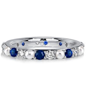 eternity band - Italo White & Blue Sapphire Pearl Eternity Ring For Women, Italo jewelry - Online Catalog