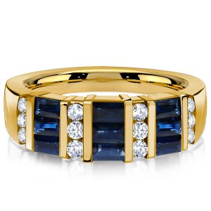 anniversary band - Italo Golden Emerald Cut Blue Sapphire Wedding Band, Italo jewelry - Online Catalog