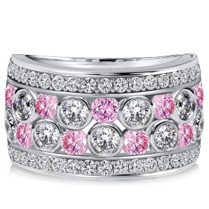 anniversary band - Italo Bezel Set White & Pink Stone Half Eternity Wedding Band, Italo jewelry - Online Catalog