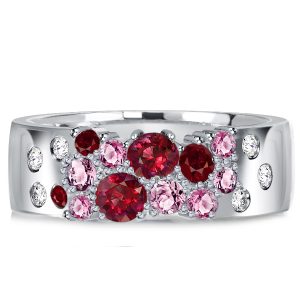 anniversary band - Italo Flush Setting Pink Stone Ruby Band Wedding Rings Waterfall Ring, Italo jewelry - Online Catalog