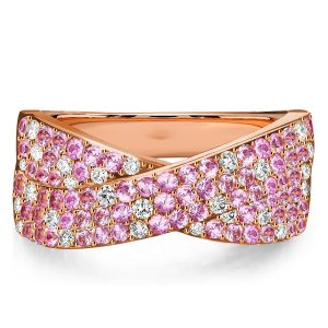 anniversary band - Italo Paved Pink Stone Micro Pave Crossover Ring Criss-Cross Wedding Band Infinity Ring, Italo jewelry - Online Catalog