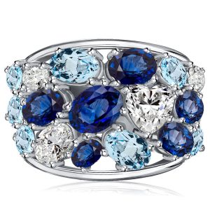anniversary band - Italo Oval Cut Blue Sapphire Aquamarine Wedding Band, Italo jewelry - Online Catalog