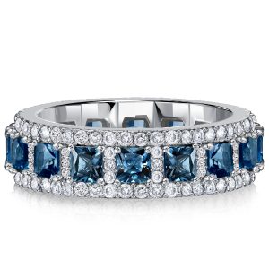 eternity band - Italo Blue Topaz Princess Cut Eternity Band Anniversary Rings, Italo jewelry - Online Catalog