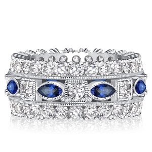 eternity band - Italo Milgrain Bezel Marquise & Round Cut Blue Eternity Band, Italo jewelry - Online Catalog