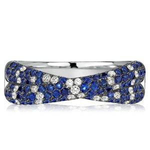 Anniversary band - Italo Micro Pave Blue Sapphire Crossover Micro Pave Ring, Italo jewelry - Online Catalog