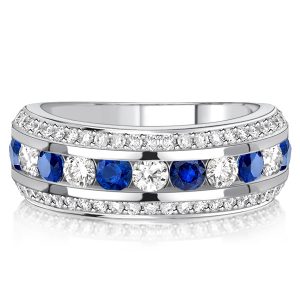 Anniversary band - Italo Triple Row White & Blue Sapphire Band Anniversary Rings, Italo jewelry - Online Catalog