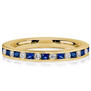classic band - Italo Milgrain Princess Cut Blue & White Half Eternity Band, Italo jewelry - Online Catalog