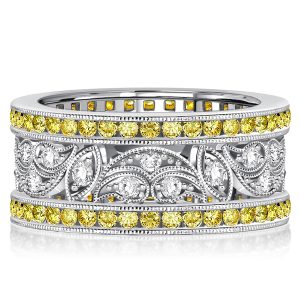 eternity band - Italo Art Deco Yellow Topaz Filigree Vintage Wedding Band Anniversary, Italo jewelry - Online Catalog
