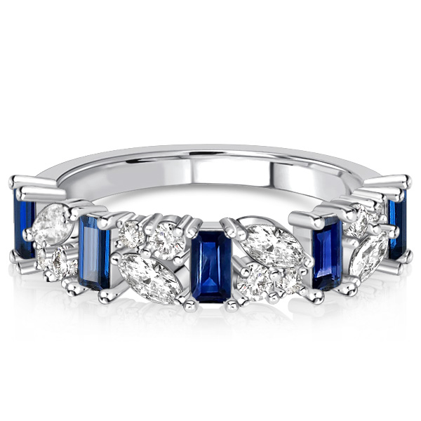 multi row band - Italo Marquise & Baguette Cut Blue Sapphire Half Eternity Band, Italo jewelry - Online Catalog