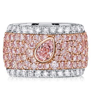 eternity band - Italo Micro-pave Emerald & Pear Shaped Pink Stone Multi Row Band, Italo jewelry - Online Catalog