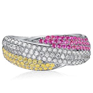 anniversary band - Italo Bypass Yellow Topaz Pink Stone Micro Pave Ring, Italo jewelry - Online Catalog