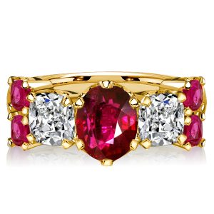 anniversary band - Italo Golden Ruby Ring Cushion Cut Half Eternity Wedding Band, Italo jewelry - Online Catalog